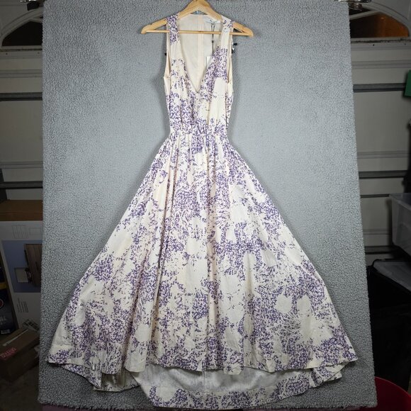 Anthropologie Dress Midi Medium Aureta Studio Side Cutout Lavender Ivory Boho - Picture 4 of 15